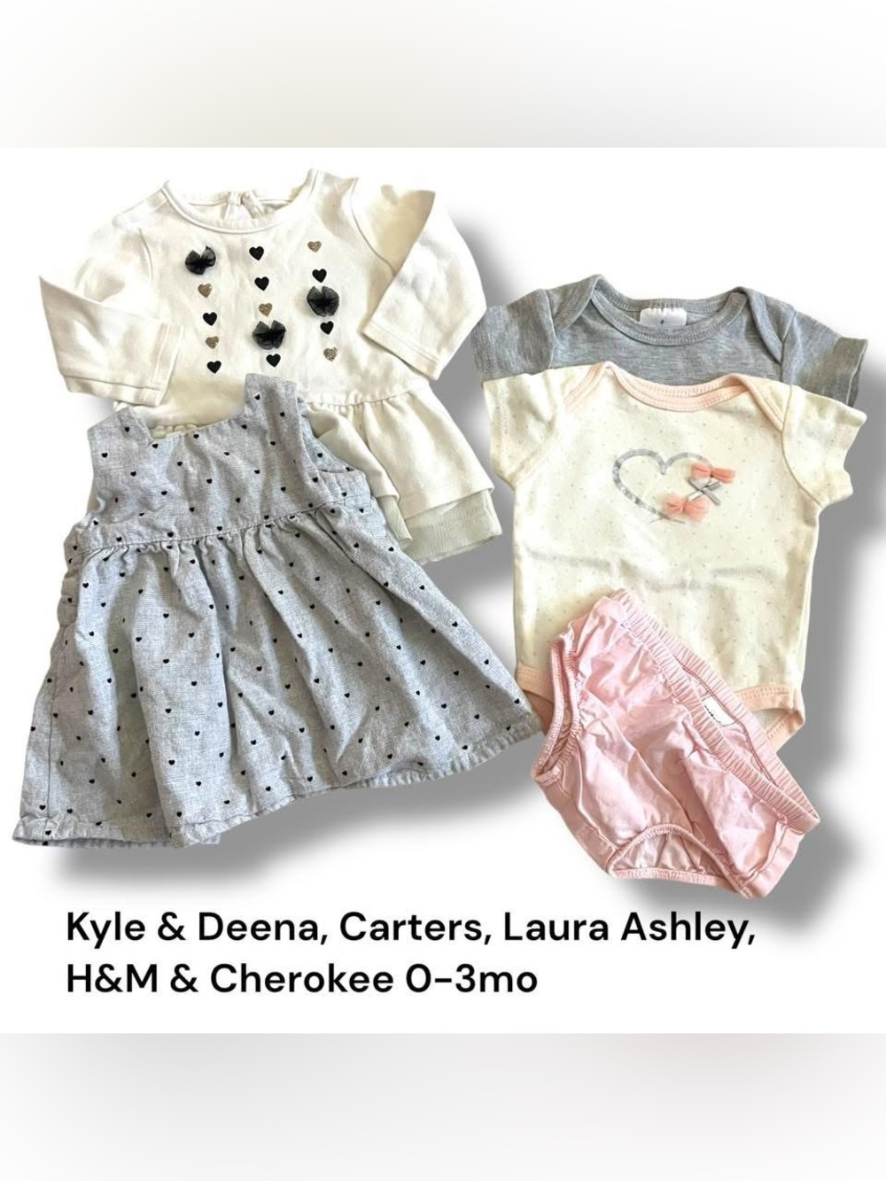 VTG 2000s Baby Gap Laura Ashley Monochromatic Gray Cream Heart Set 0-3M